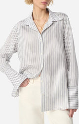 Vanessa Bruno Women's Striped Flowing Shirt - Lightweight Button-Down Blouse - Marine