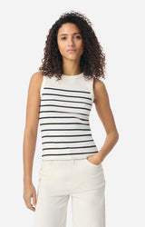 Vanessa Bruno Women's Striped Fine Knit Tank Top Blouse - Ecru-Marine