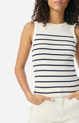 Vanessa Bruno Women's Striped Fine Knit Tank Top Blouse - Ecru-Marine