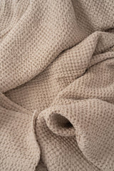 AmourLinen Linen waffle blanket 53x81"/135x205cm / Cream Linen waffle bed throw in Cream Cream linen bed throw | AmourLinen | Waffle blanket