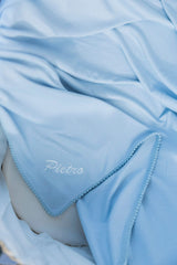 Bamboo Organic Cotton Swaddle Blanket - Seashell Blue (Personalized)