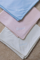 Bamboo Organic Cotton Swaddle Blanket - Seashell Blue (Personalized)