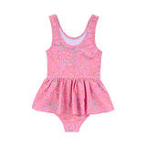 girls pink swimsuit in romance print is must have by Louise Misha. Made from SPF 50 sun-protective recycled fabric. Mini Me swimwear is available.