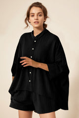 Oversized linen shirt in black, come with matching black shorts for full linen set, made with high quality linen. Women linen shirt is breathable and classic.