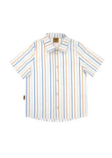 Summer shirt for boys and stylish tweens. This off-white shirt for boys features blue & sand-colored stripes, adding sophistication to any boys'outfit.