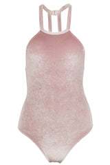 Denise - High Neck One Piece Swimsuit in Blush Velvet