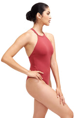 Denise - High Neck One Piece Swimsuit in Terracota Red