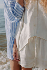 The women linen shorts are designed for comfort, easy to style, and pair perfectly with our oversized linen off-white shirt for a complete look. Shop sustainable women fashion and women linen sets for summer and holidays.