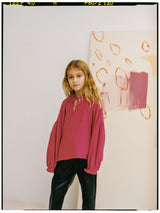 Pink sustainable girls blouse is stylish and comfortable. It is made with organic cotton chiffon with a tie-dye print in burgundy colour for trendy girls.