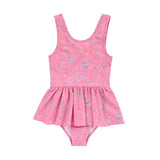 girls pink swimsuit in romance print is must have by Louise Misha. Made from SPF 50 sun-protective recycled fabric. Mini Me swimwear is available.
