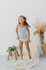Kids camisoles in blue are soft and easy to wear. Made with Lenzing TENCEL Micro Modal Fibers. Kids underwear for sensitive skin and the best kids underwear.