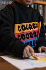 Organic cotton jumper for kids with Courage print.MiliMilu Lifestyle offers sustainable and eco friendly kids clothing. The best gift for kids and tweens.