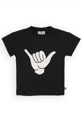 Organic cotton kids t shirt from toddlers size up to tween t-shirt size. Organic cotton kids t-shirt is black with a Shaka. Shop organic cotton kids clothing.