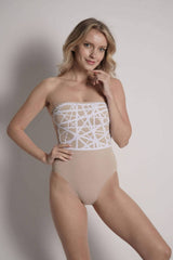 Strapless One Piece Swimsuit for Women in Camel