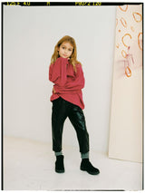 Pink sustainable girls blouse is stylish and comfortable. It is made with organic cotton chiffon with a tie-dye print in burgundy colour for trendy girls.