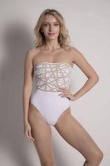 White Bandeau Strapless Bathing Suit