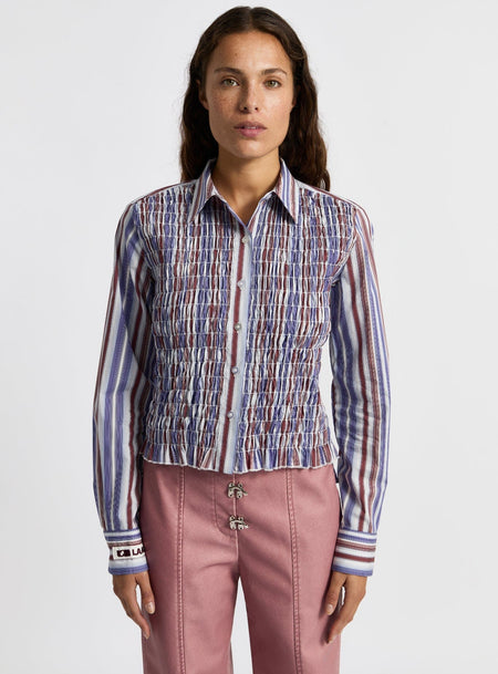 LIAM BLUE STRIPED RUCHED SHIRT