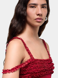 ARABELLA BURGUNDY RUFFLED DRESS