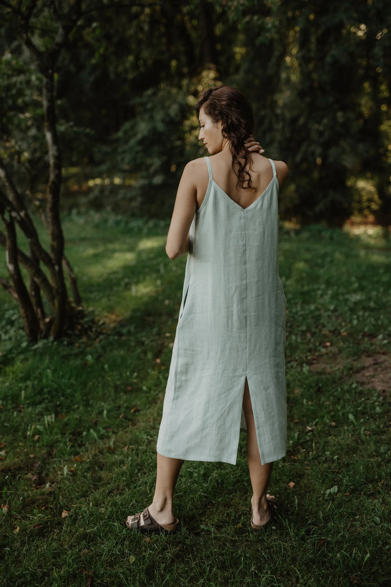 Linen long dress Jakarta S Sage Green