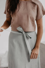 Linen crop top with buttons LISA L Dusty Lavender