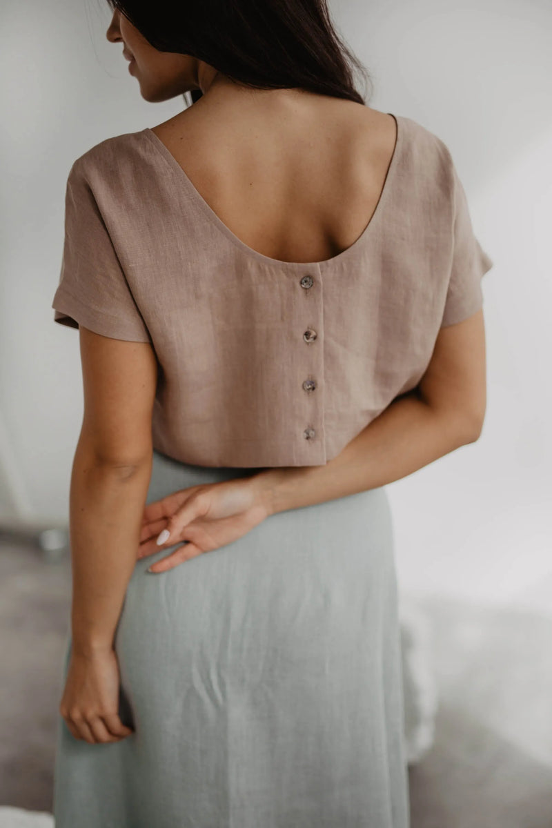 Linen crop top with buttons LISA L Dusty Lavender