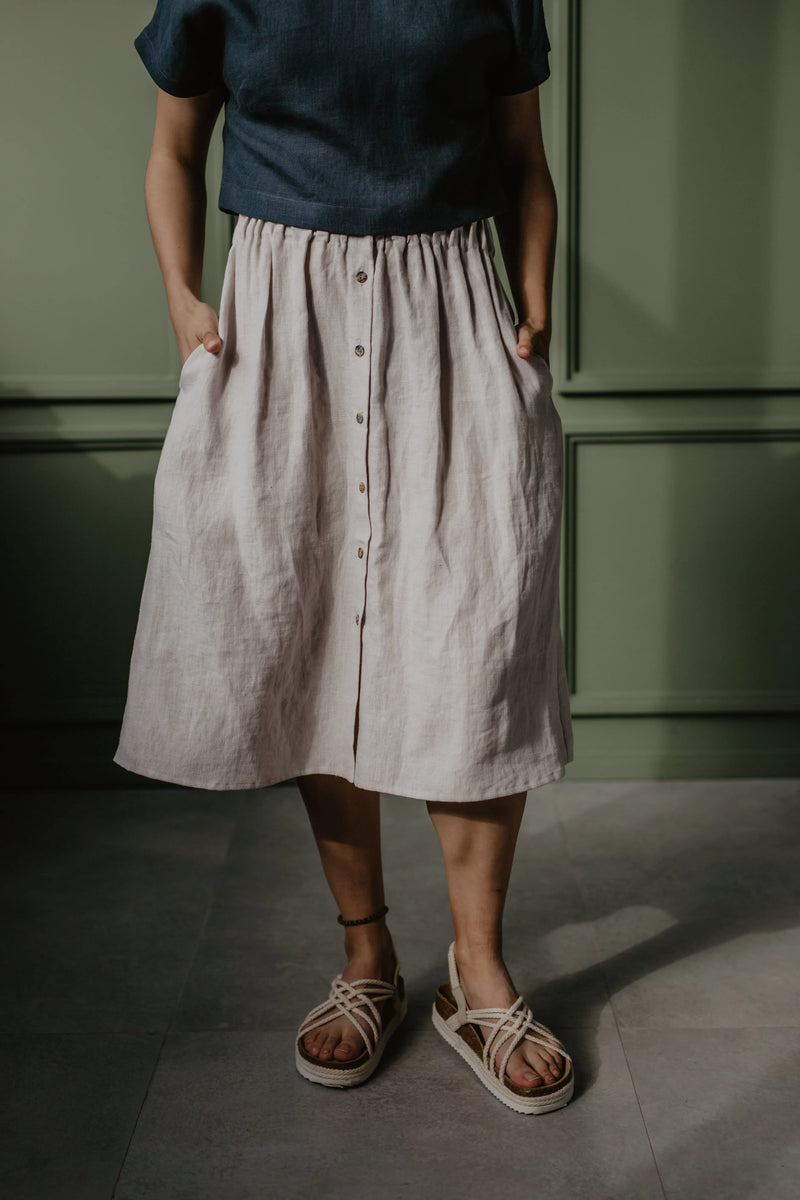 Linen skirt with buttons DAISY S Cream