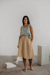 Linen skirt with buttons DAISY in Mustard