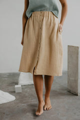 Linen skirt with buttons DAISY in Mustard