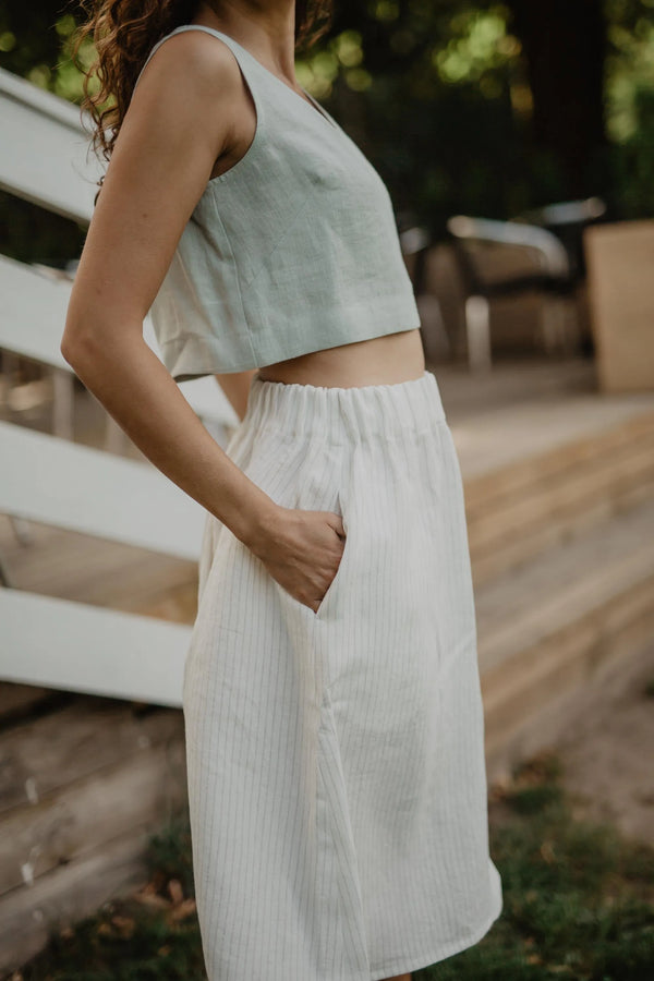 Linen skirt with buttons DAISY in Striped