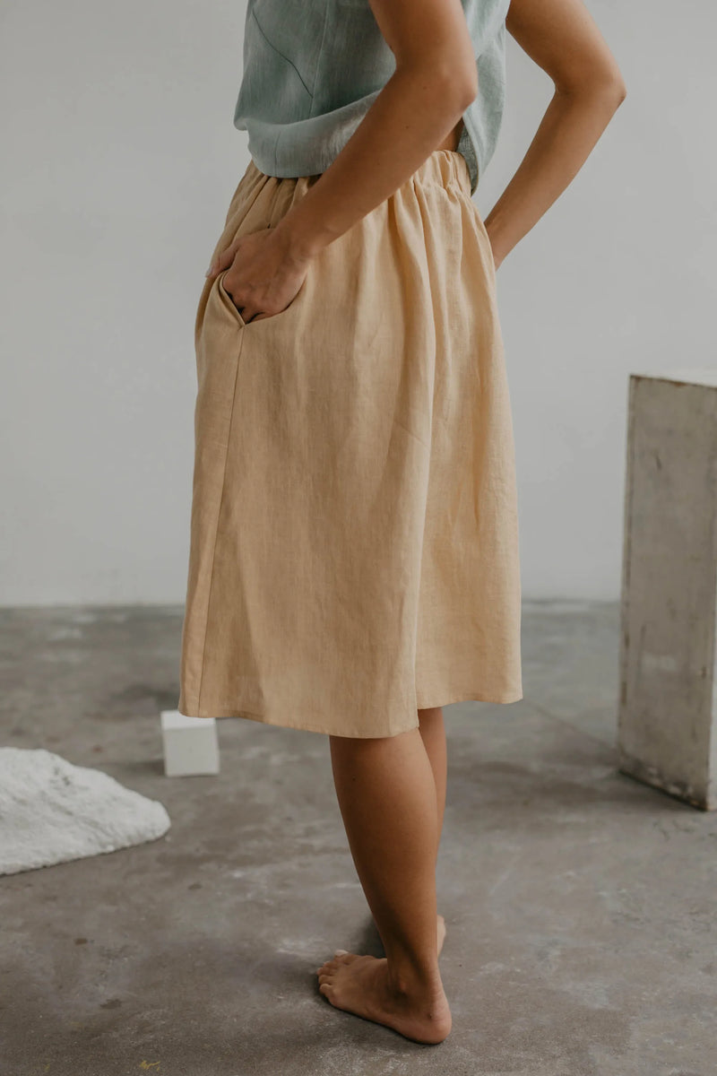 Linen skirt with buttons DAISY in Mustard