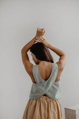 Ella pinafore linen top in Sage Green