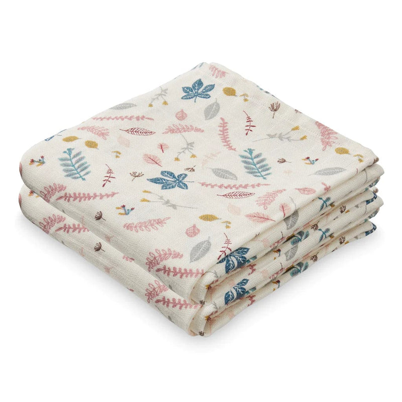 Muslin Cloth, Printed, 2-pack - GOTS Pressed Leaves Rose