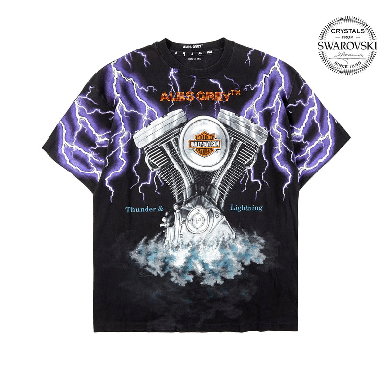 Vintage Custom Tee with Crystals from Swarovski® - PISTON LIGHTNING