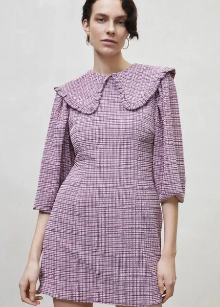 Women checked mini dress - Mauve