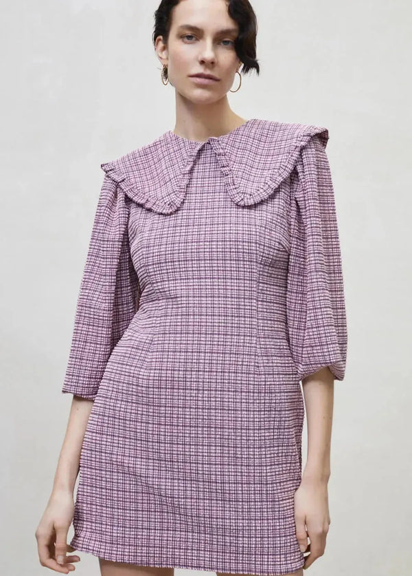 Women checked mini dress - Mauve
