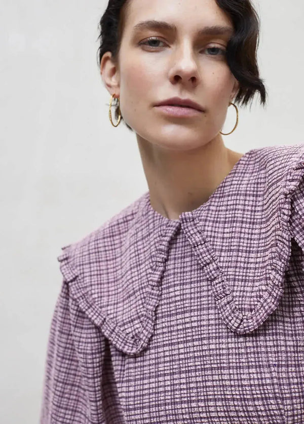 Women checked mini dress - Mauve