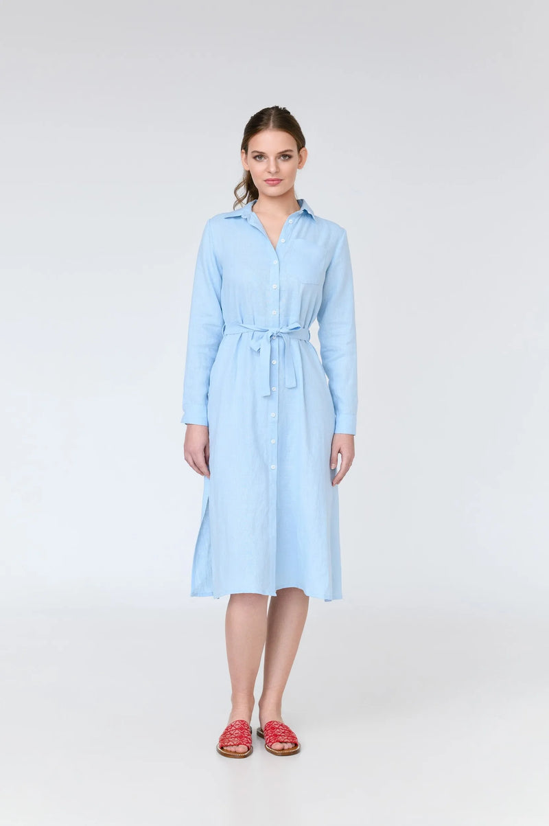 Aurora - long sleeve linen midi shirt dress