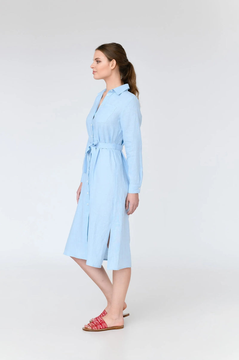 Aurora - long sleeve linen midi shirt dress