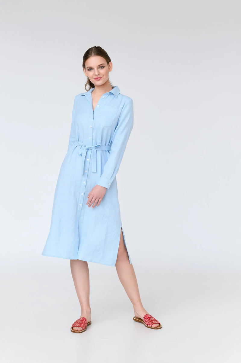 Aurora - long sleeve linen midi shirt dress