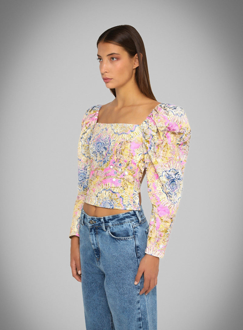 BRIGITTE JACQUARD PUFF SLEEVE BLOUSE