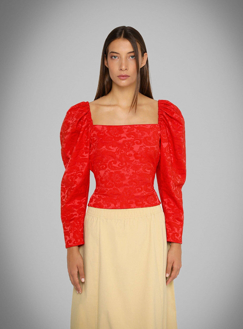 BRIGITTE RED PUFF SLEEVE BLOUSE