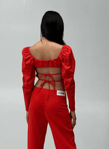 BRIGITTE RED PUFF SLEEVE BLOUSE