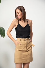 Belted Skirt - Camel Velvet