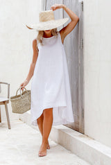 The women's white linen dress is made with the high quality, breathable sustainable linen. Free fit & flowy womens linen dress, timeless linen dress for women.