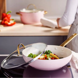 Padova 粉紅色陶瓷易潔炒鍋連蓋 28cm