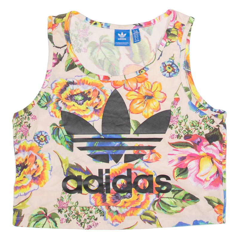 ADIDAS Floral Cropped Womens Vest Pink Sleeveless UK 14