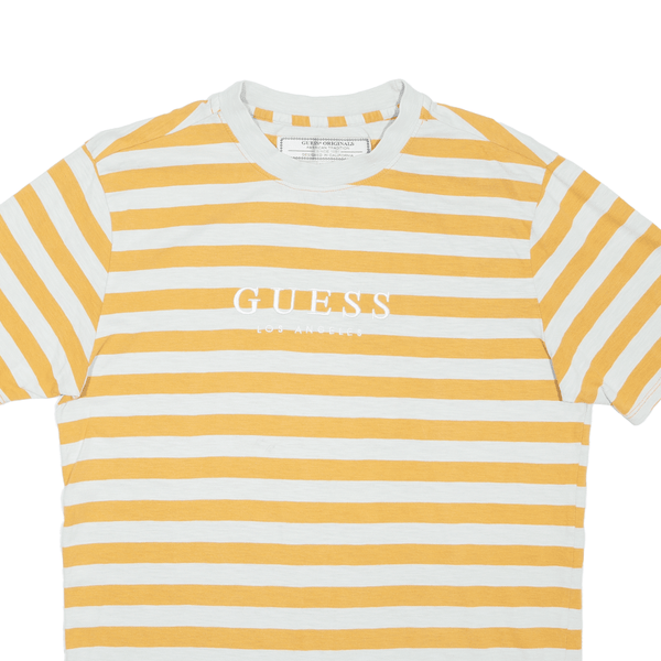 GUESS Striped Mens T-Shirt Orange Short Sleeve S