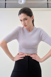 Crop Ribbed Tee - Grey Pearl
