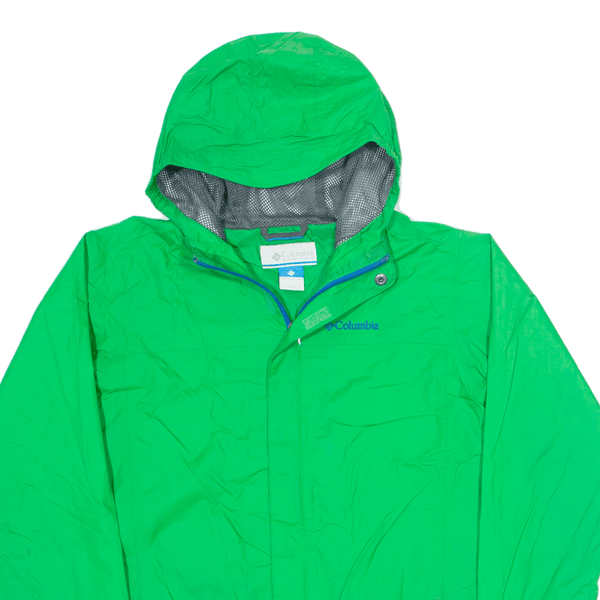 COLUMBIA Boys Rain Jacket Green Hooded L