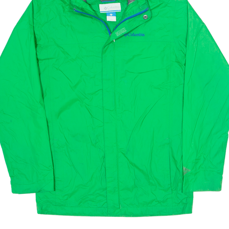 COLUMBIA Boys Rain Jacket Green Hooded L